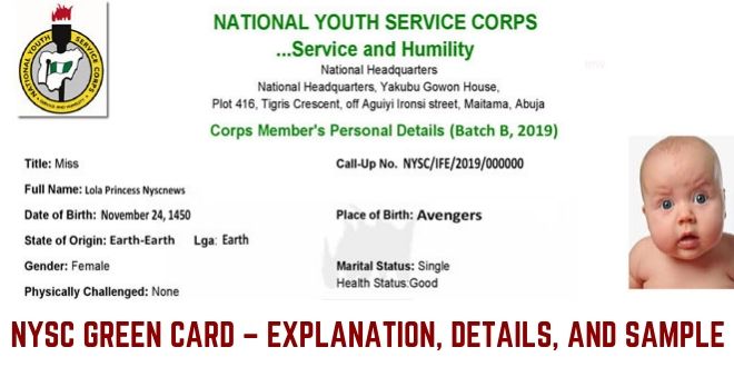 NYSC Green Card – Explanation, Details, And Sample