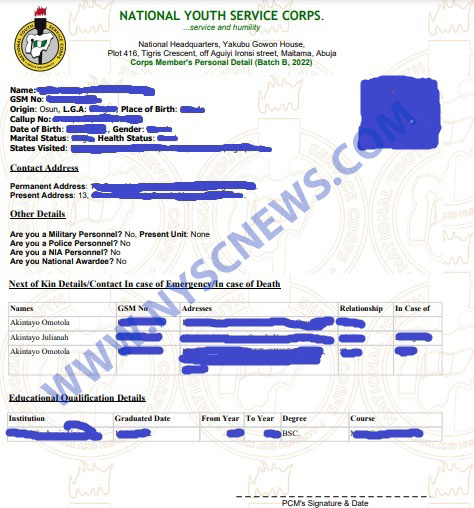 NYSC Green Card – Details, Print, And Sample