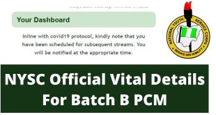 NYSC Official Vital Details For Batch B PCM