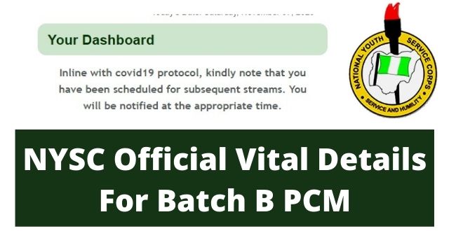 NYSC Official Vital Details For Batch B PCM