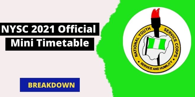 NYSC 2021 Official Mini Timetable