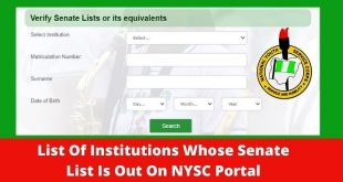 List Of Institutions Whose Senate List Is Out On NYSC Portal