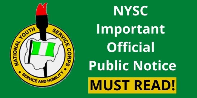 NYSC Important Official Public Notice