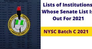 Lists of Institutions Whose Senate List Is Out For 2021