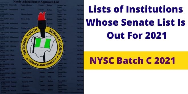 Lists of Institutions Whose Senate List Is Out For 2021