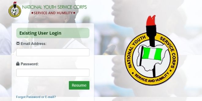 NYSC Portal Login Dashboard 2022 Nigeria