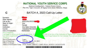 Sample Of NYSC Call Up Letter